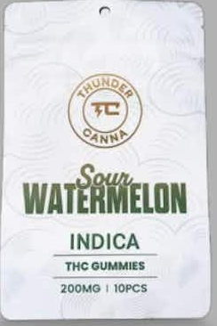 Photograph of product: Thunder Canna - Sour Watermelon - 200mg Gummies (4x50mg)