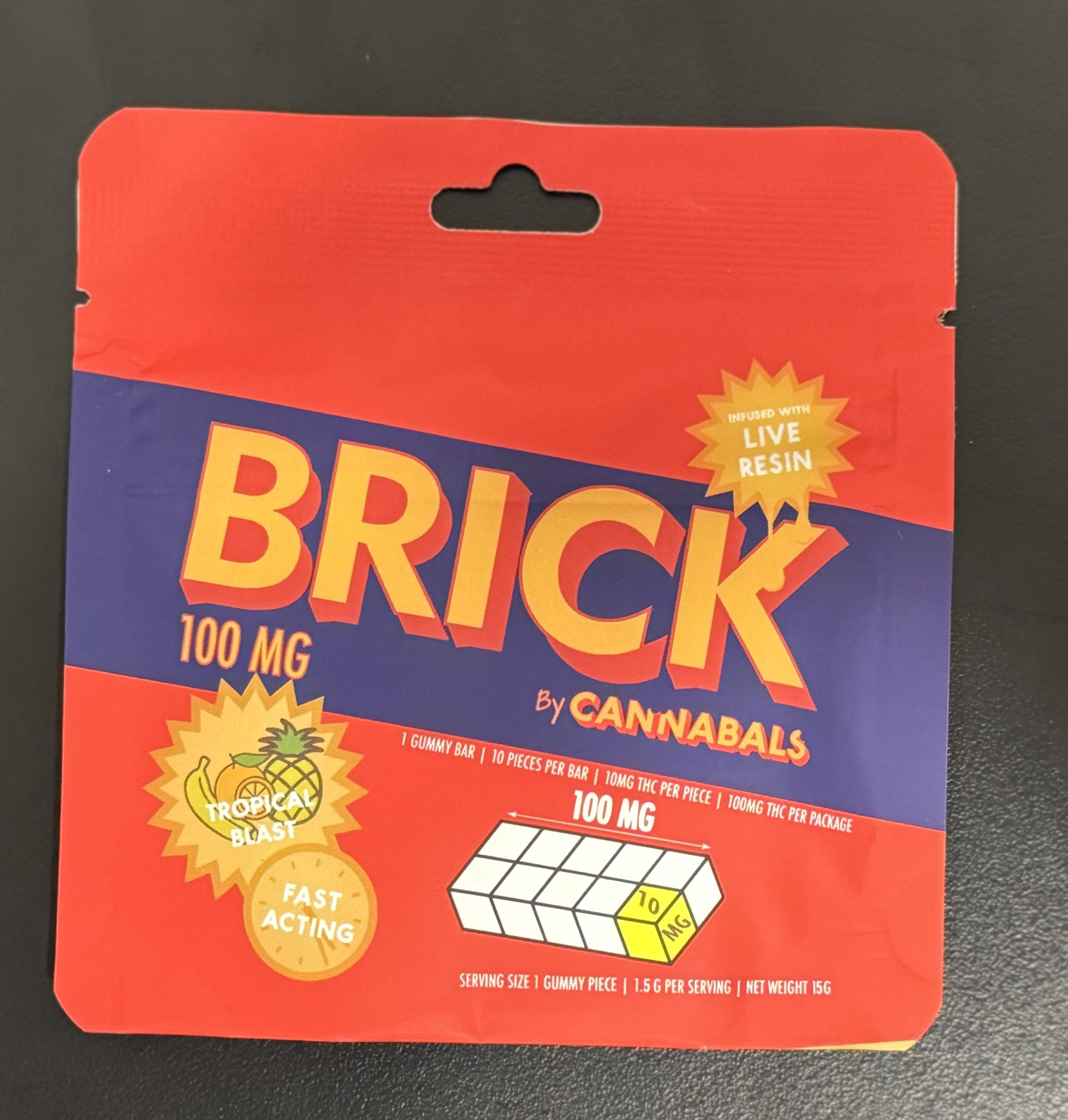 Photograph of Product: Cannabals | Brick | Tropical Blast: Live Resin | 100mg 10pk