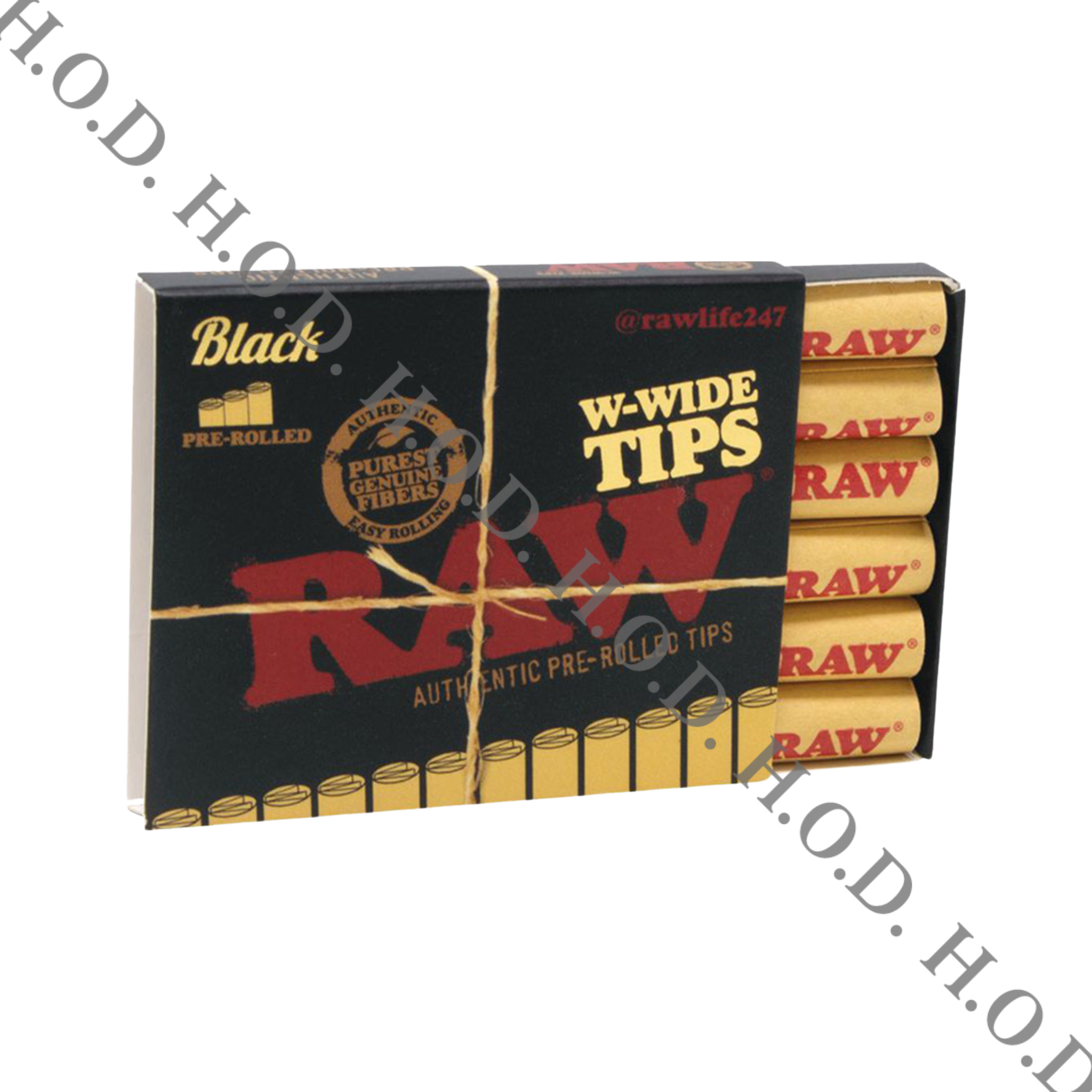 Photograph of product: Raw Wide Black Tips Pre-Rolled 20 Pack
