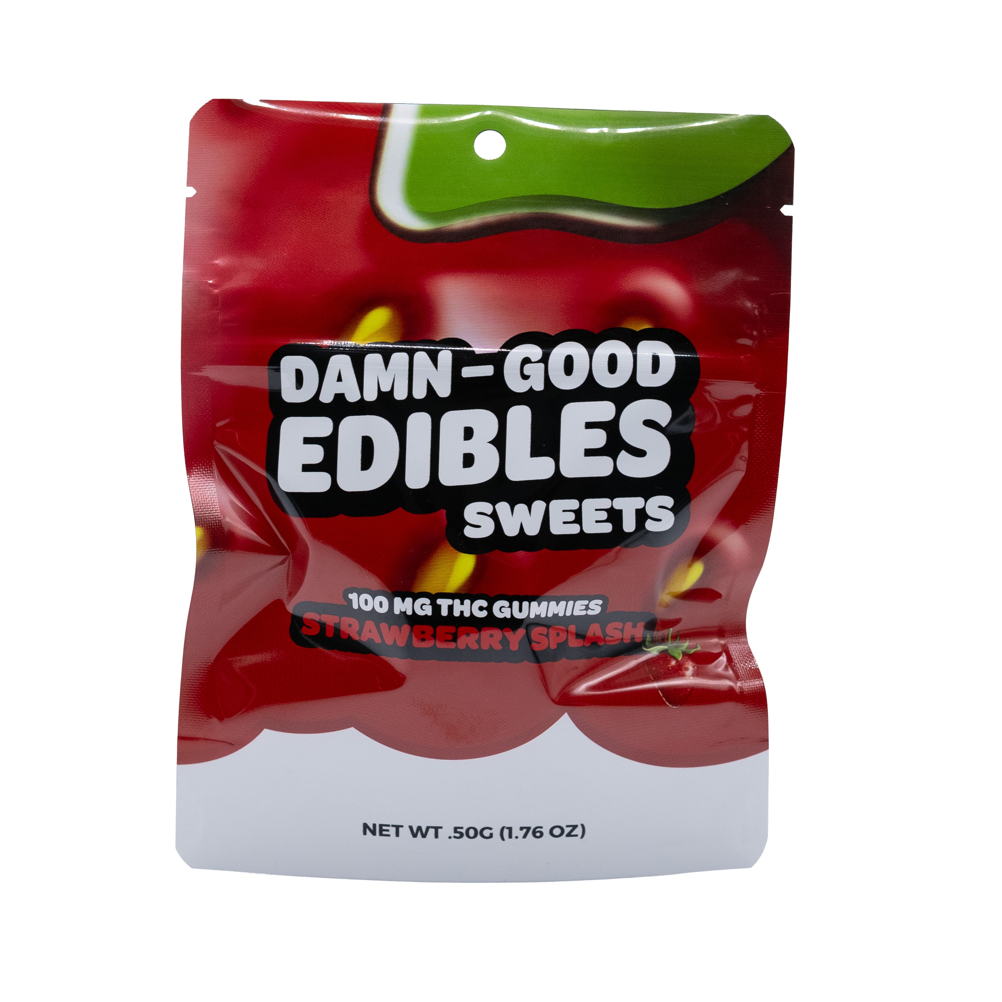 Photograph of product: Damn Good Edibles Sweet Gummies 100 MG Strawberry Splash 10pk