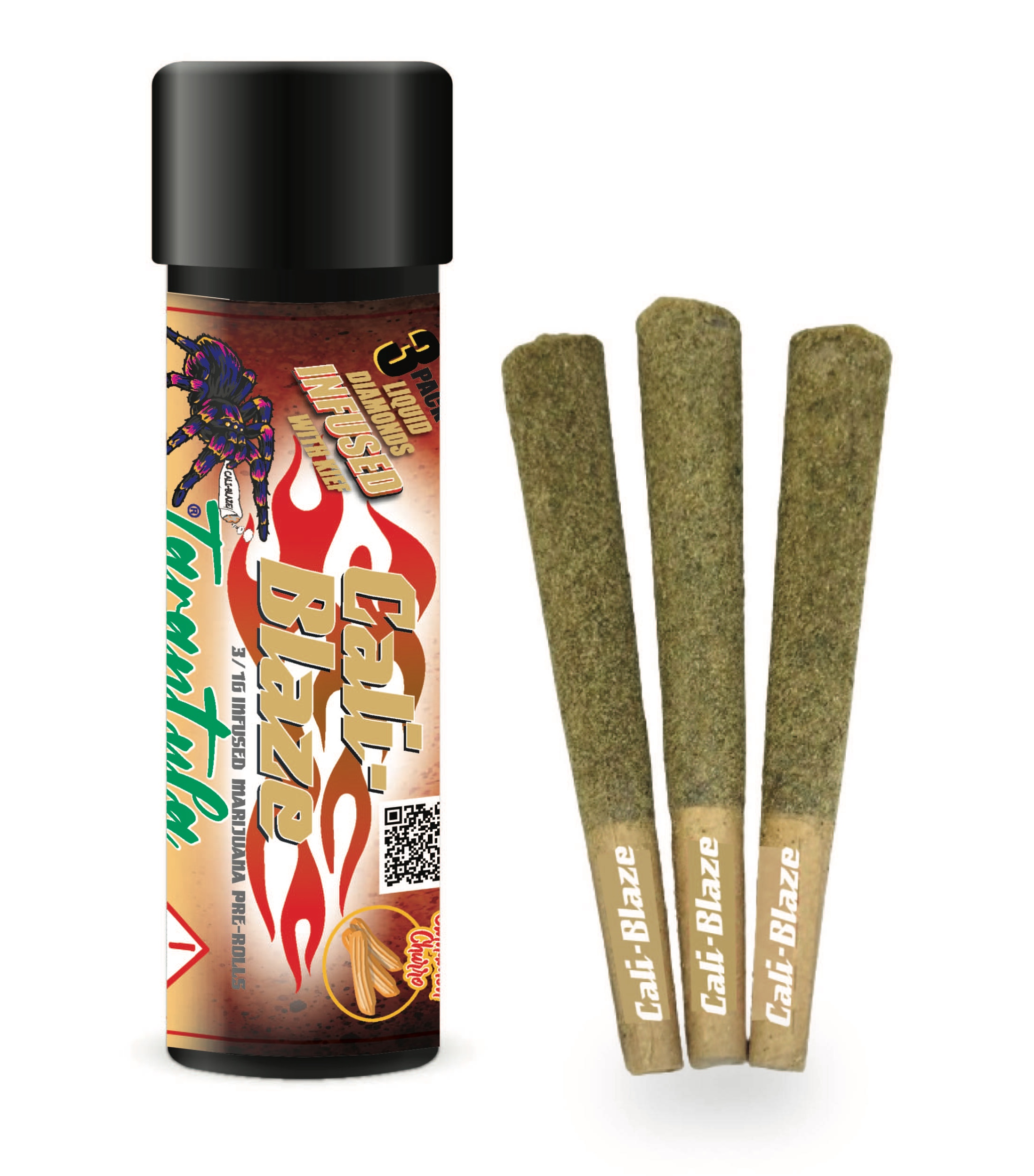 Photograph of product: Cali Blaze Tarantula Cinnamon Churro Infused Joint 3 Pack 3g