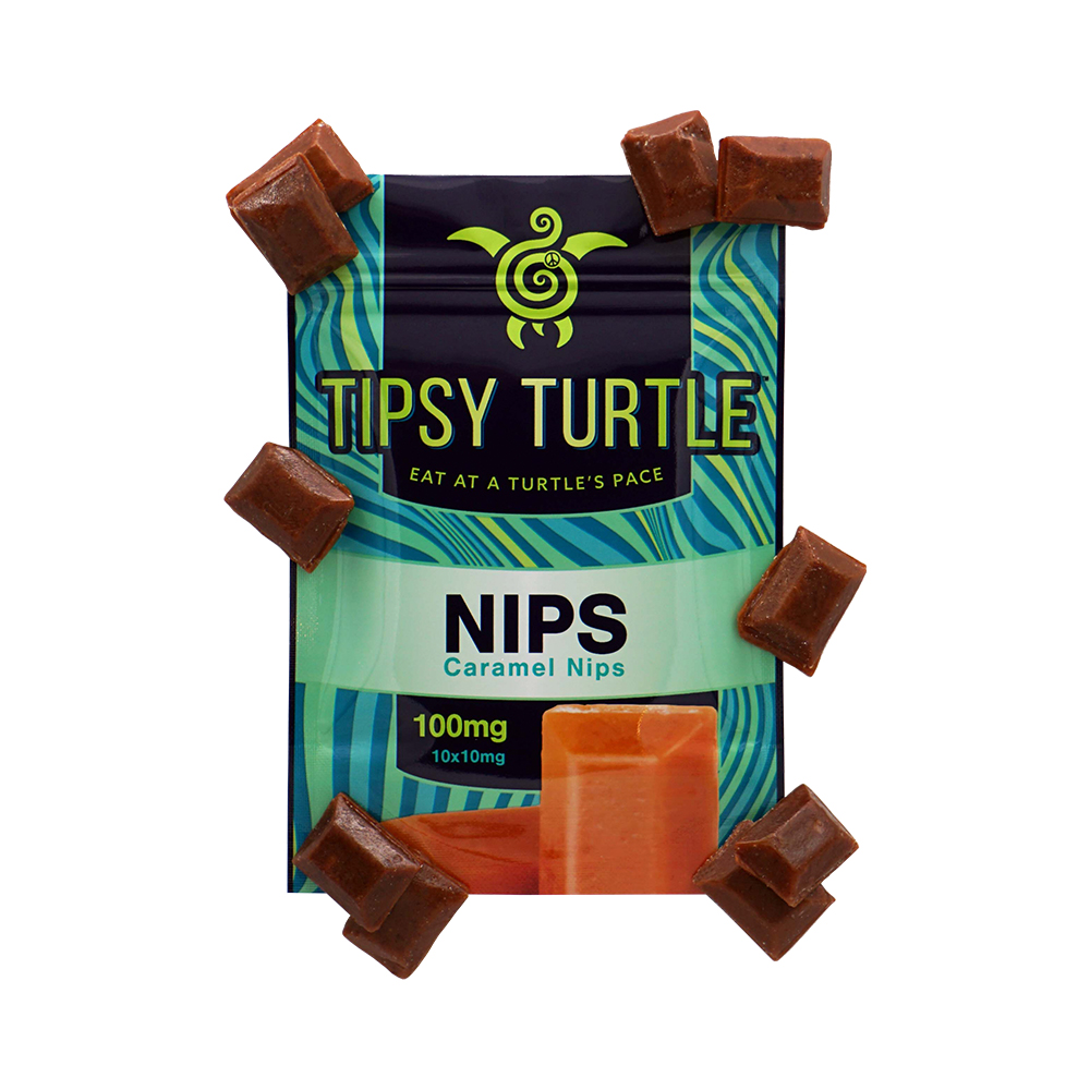 Photograph of product: TIPSY TURTLE - CARAMELS - 100MG - 10PK - CARAMEL NIPS - HYBRID