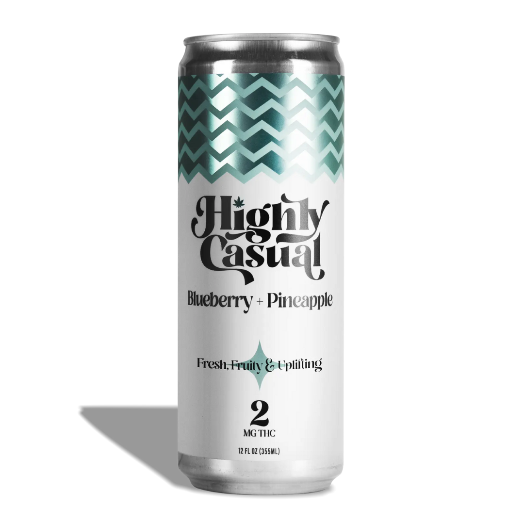 Photograph of product: Highly Casual - 5mg (1:1) Seltzer - Blueberry + Pineapple