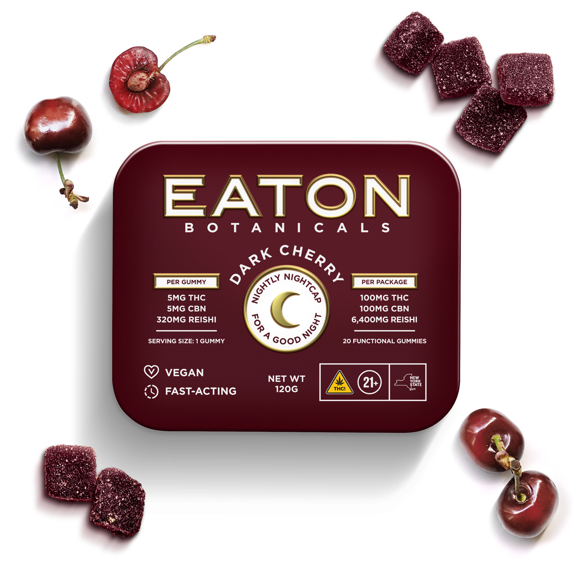 Photograph of product: Eaton Botanicals | Dark Cherry Nightly Nightcap Gummies | 100mg