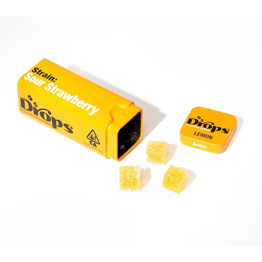 Photograph of product: DROPS - EDIBLE - GUMMIES - 100MG - HYBRID - LEMON (SOUR STRAWBERRY)