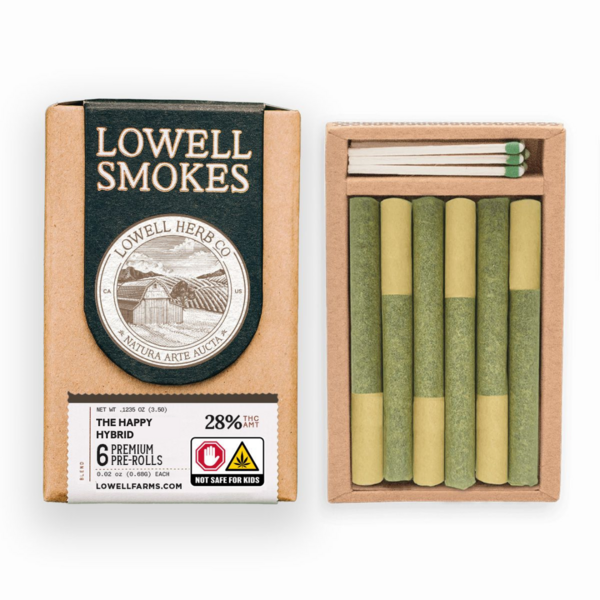 Photograph of product: Lowell | The Happy Hybrid Blend (H) Pre Rolls | 6 Pack (3.5g)