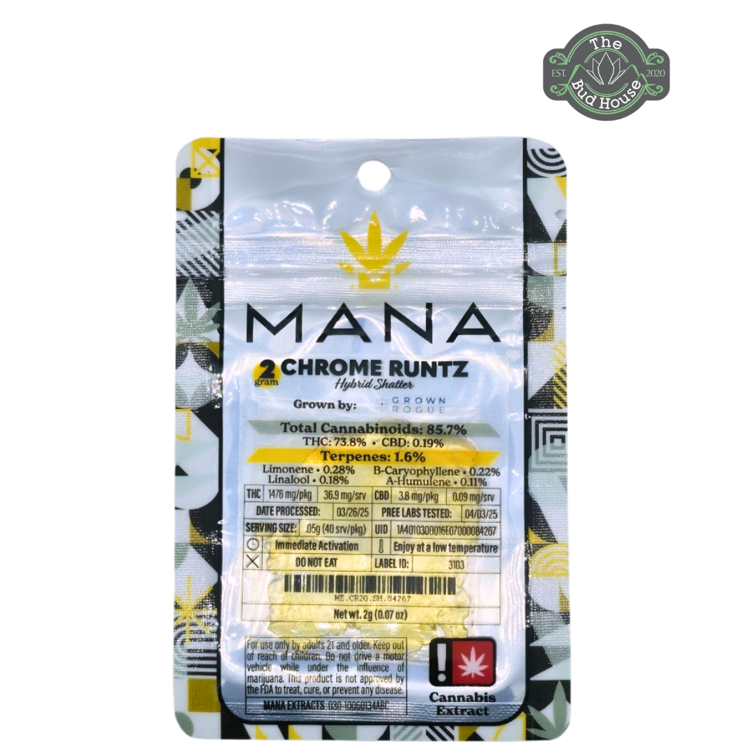 Photograph of product: Mana Extracts 2g CHROME RUNTZ Shatter