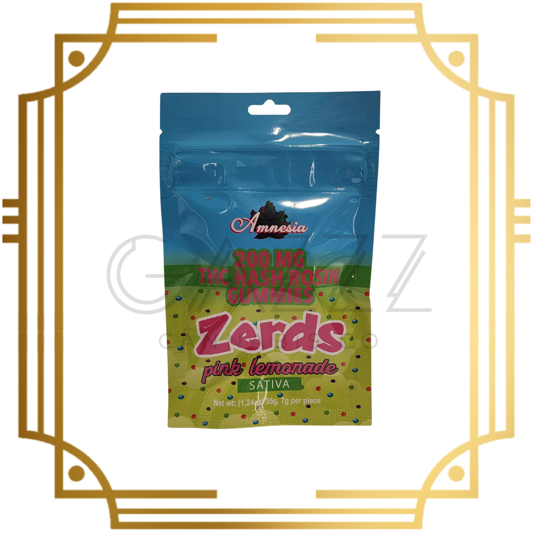 Photograph of product: Amnesia Zerds Pink Lemonade au chocolat Rosin Gummies 200MG