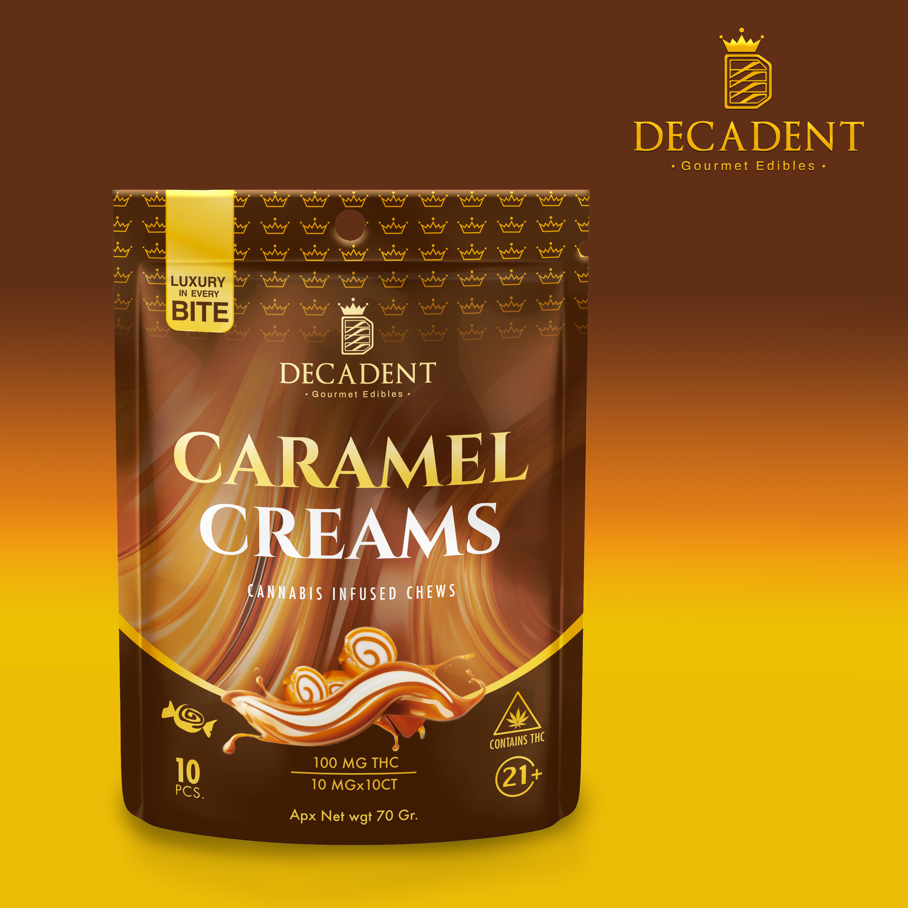 Photograph of Product: Decadent Chews 100mg - Caramel Creams