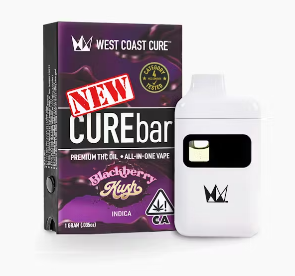Photograph of product: West Coast Cure Blackberry Kush Indica CUREbar AIO 1g