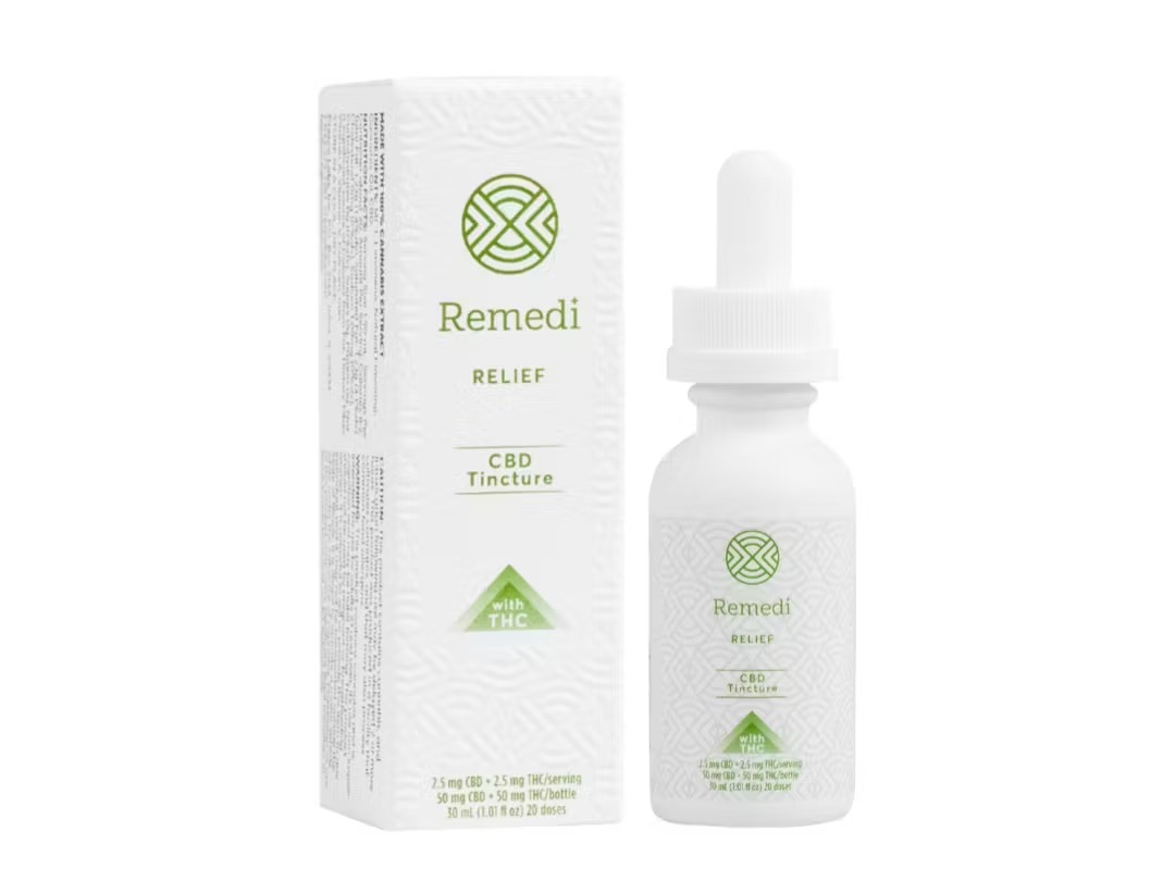 Photograph of product: Remedi | Tincture | Relief 1:1 TH-oui:CBD | 50mg