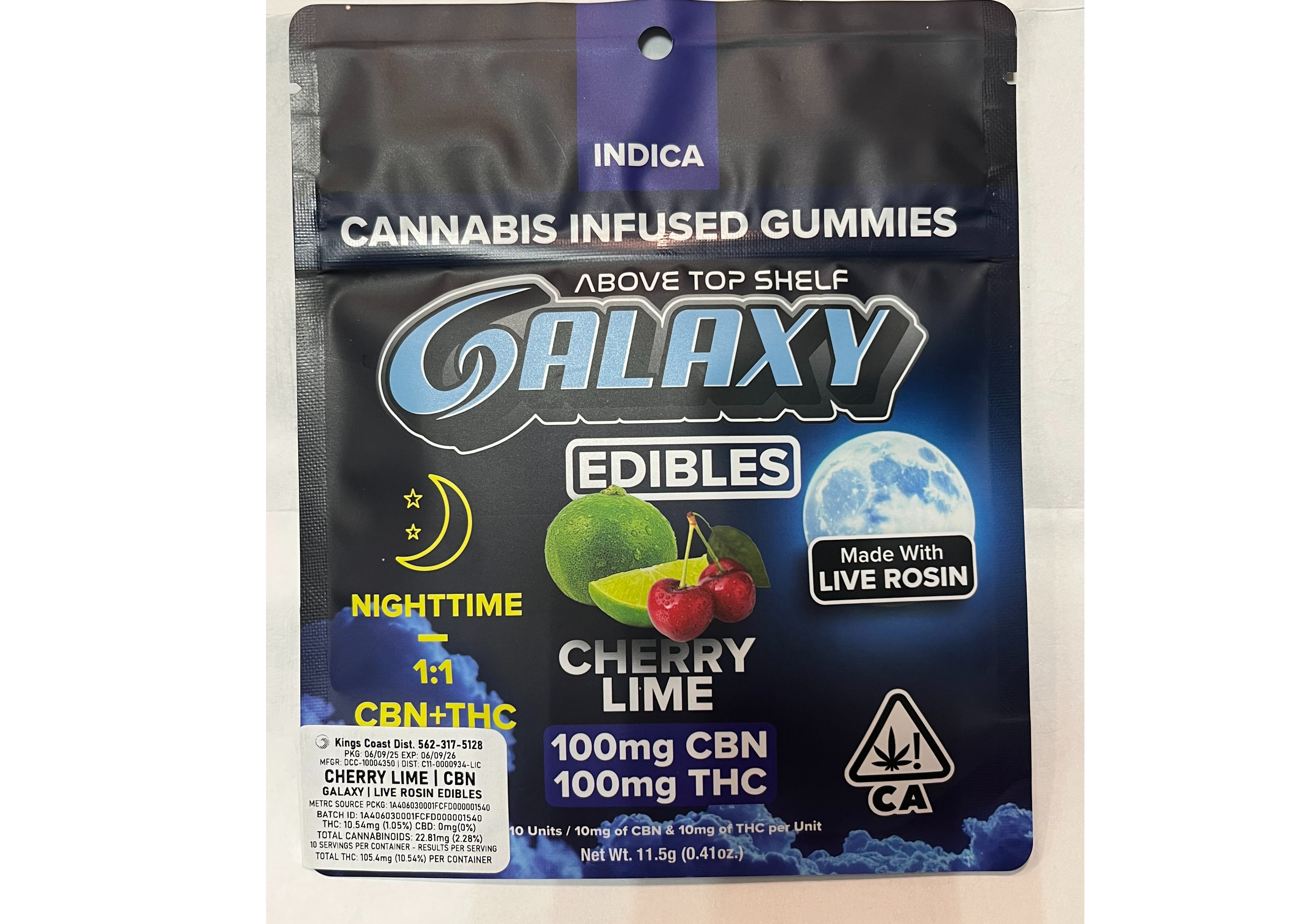 Photograph of product: Galaxy - 1:1 Cherry Lime CBN:TH-oui Gummies