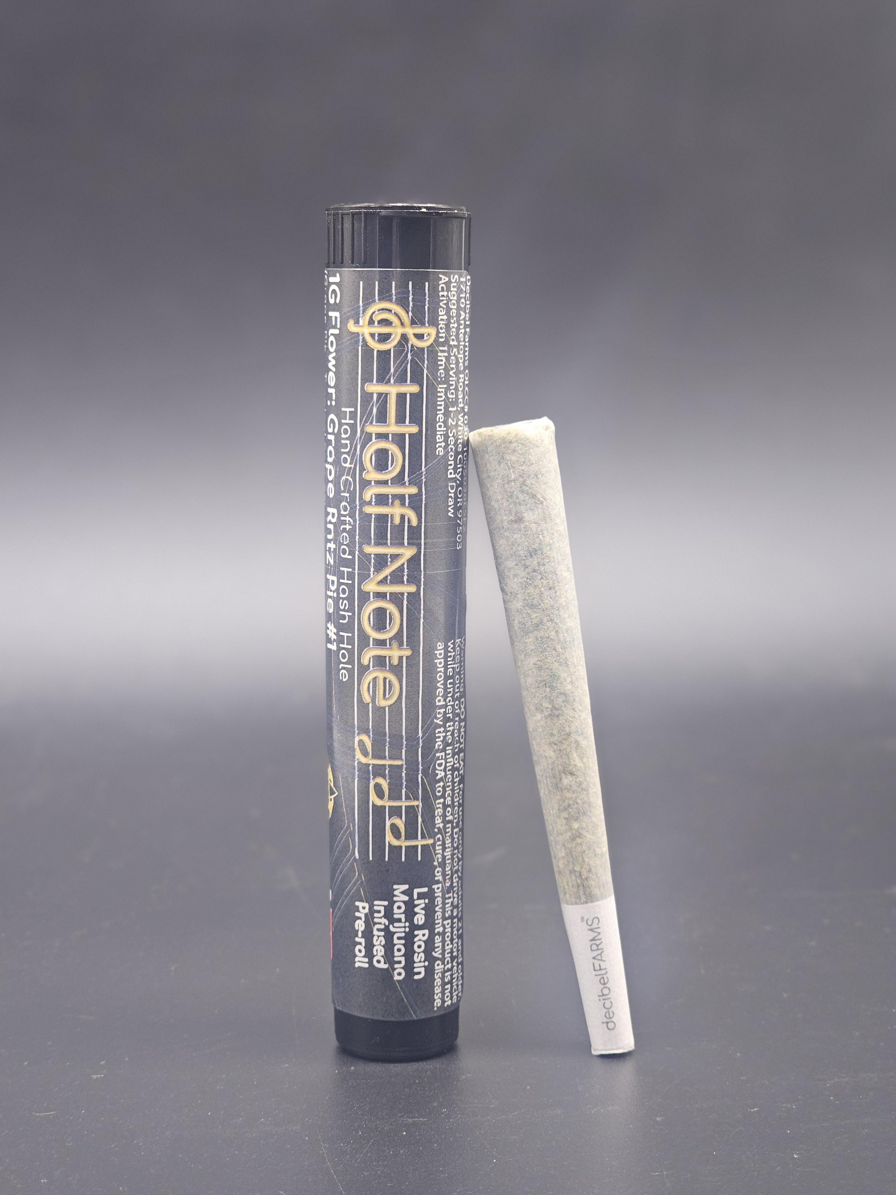 Photograph of product: Decibel - (Half Note) Durban Rntz #18/Grape Rntz Pie #1 Infused Pre-Roll (H)