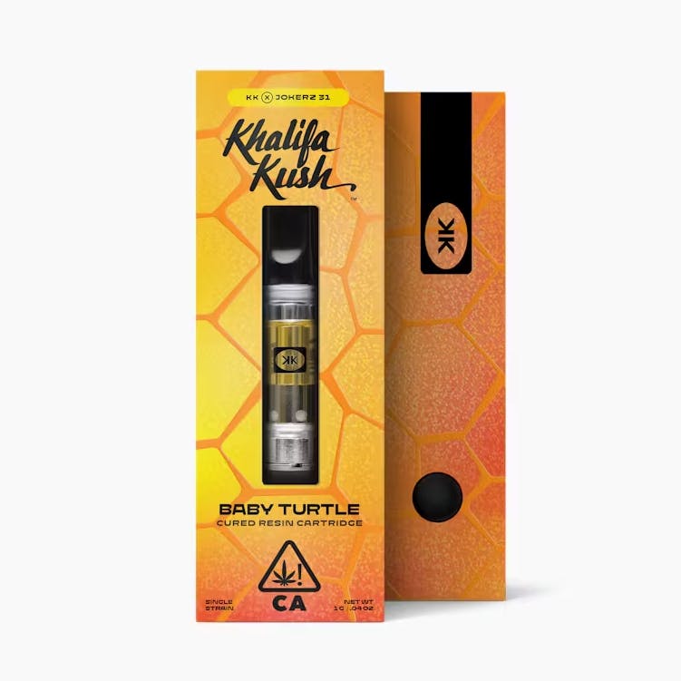 Photograph of product: BABY TURTLE - CURED RESIN CARTRIDGE - 1G - HYBRID - KHALIFA KUSH