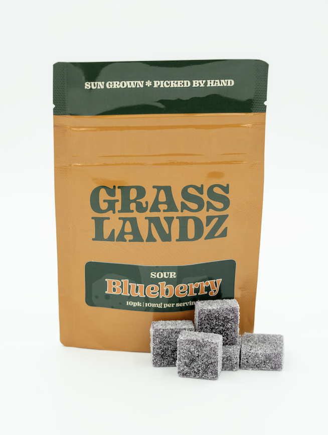 Photograph of product: Grasslandz Sour Blueberry Gummies - 100mg TH-oui
