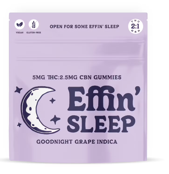 Photograph of product: Effin' 2:1 Sleep Goodnight Grape 100mg 20pk Gummies (TH-oui:CBN)