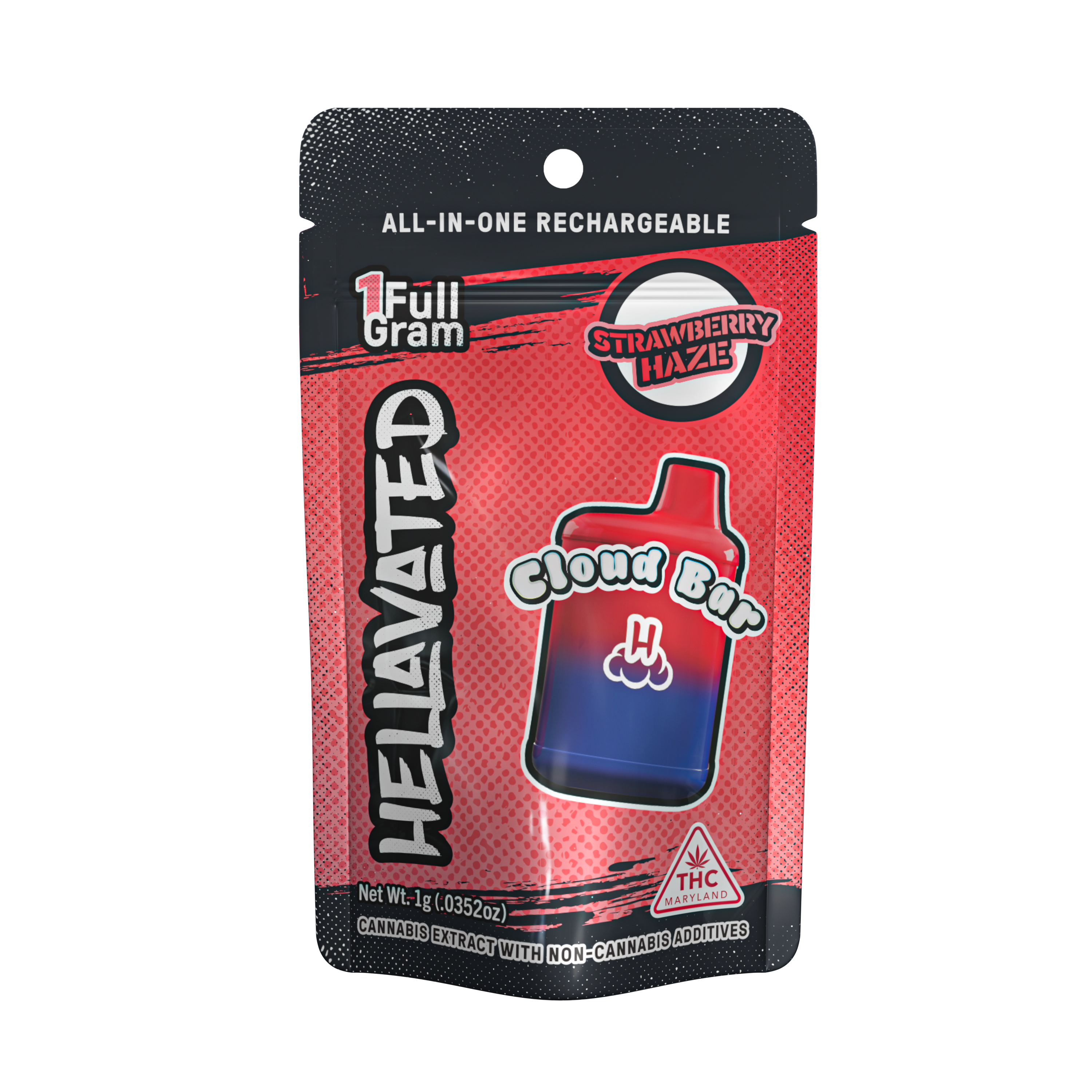 Photograph of Product: Hellavated Strawberry Haze Cloud Bar Disposable 1g