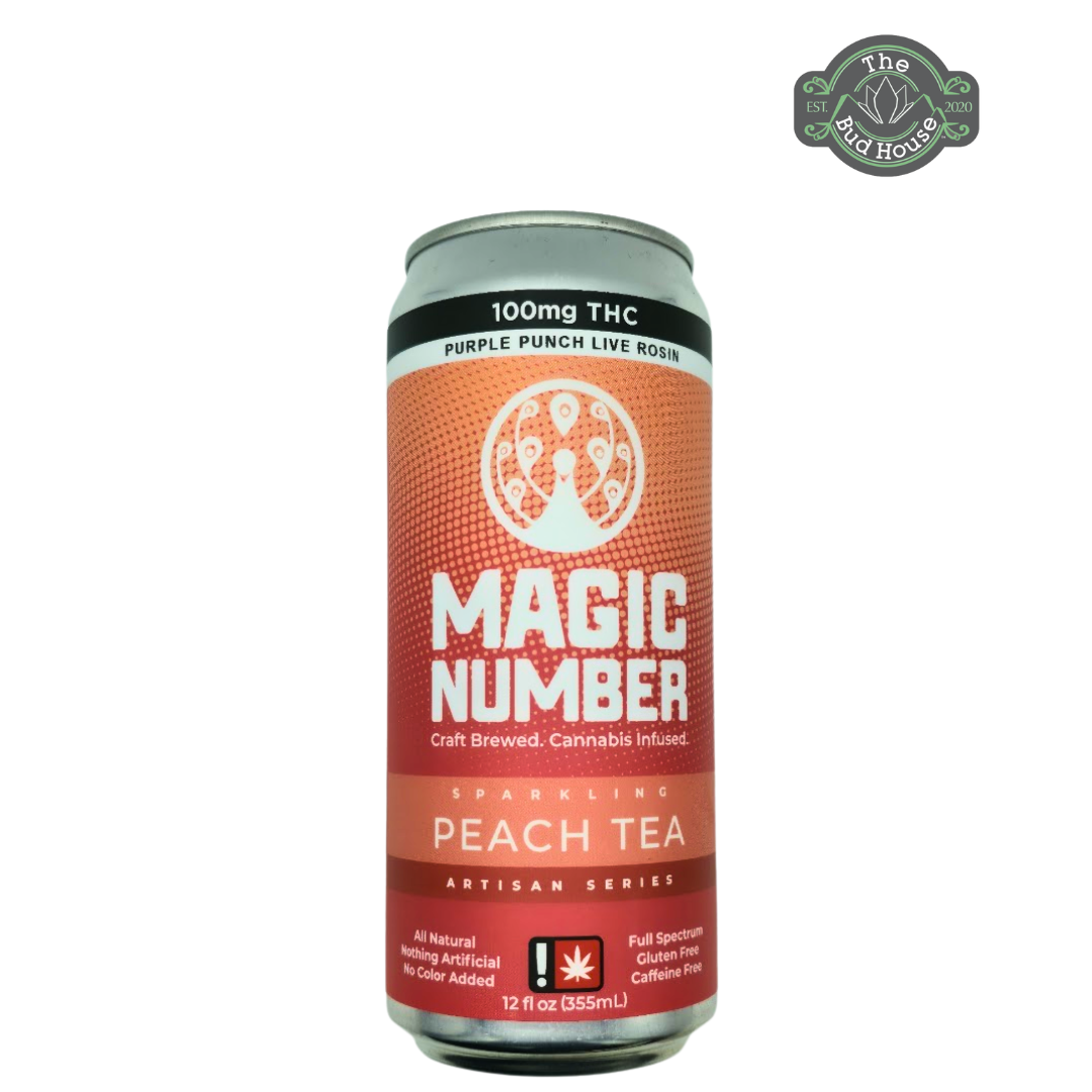 Photograph of product: Magic Number 100mg PEACH TEA Sparkling Tea