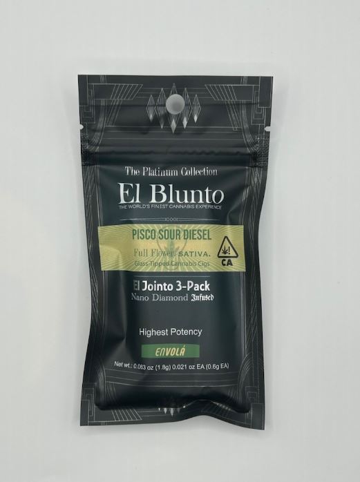 Photograph of product: El Blunto X Envola Especial Platinum Pisco Sour Diesel .6g Diamond Infused Preroll 3pk