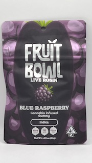 Photograph of product: Blue Raspberry 100mg 10 Pack Live Rosin Gummies - Fruit Bowl