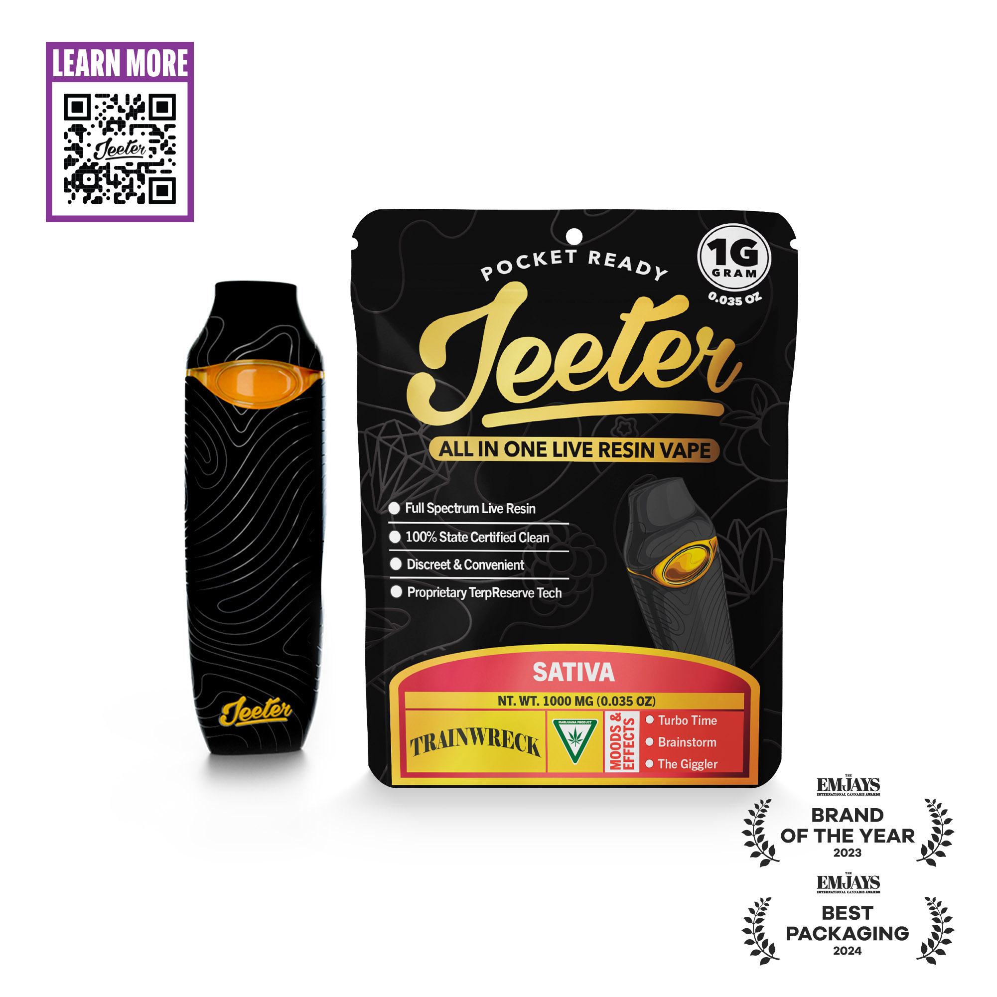 Photograph of product: Jeeter - Live Resin Disposable 1g - Trainwreck - Sativa