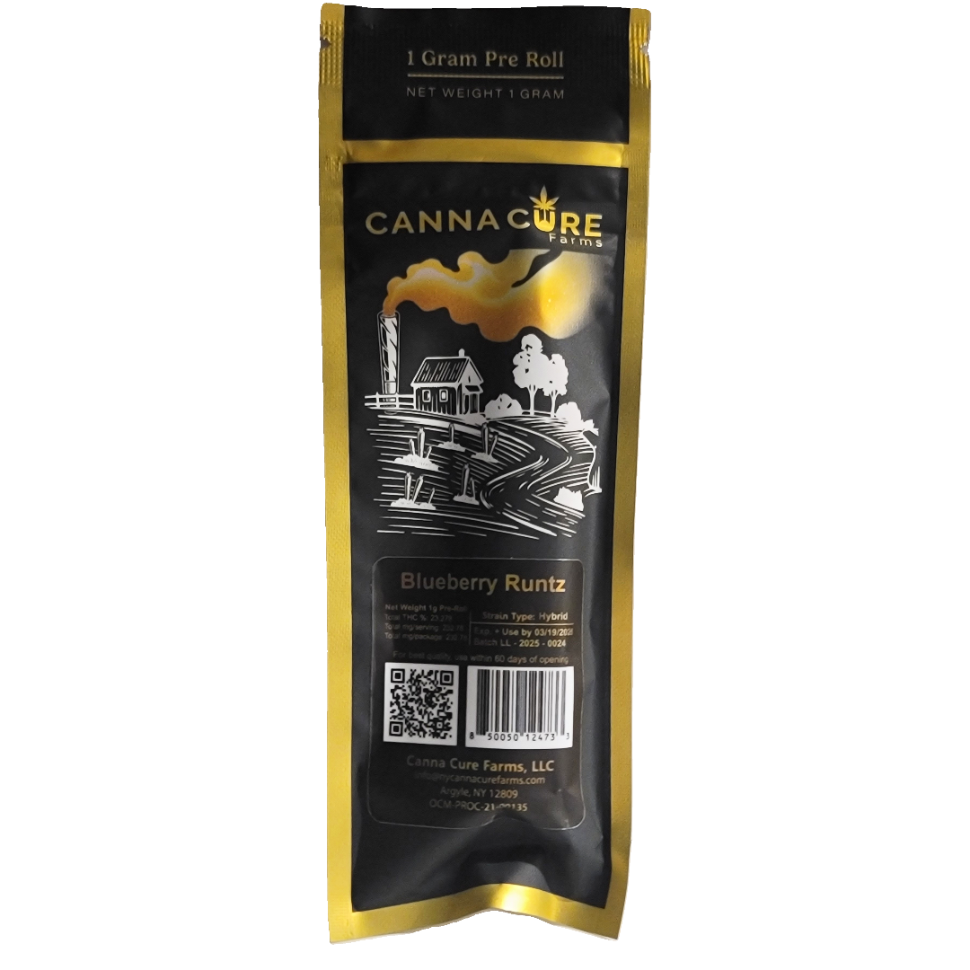 Photograph of product: Canna Cure | Pre Rolls | Blueberry Runtz | 1g Pre Roll