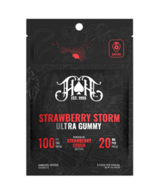 Photograph of product: Strawberry Storm | 20mg 5pk Gummy Heavy Hitters | 100MG |
