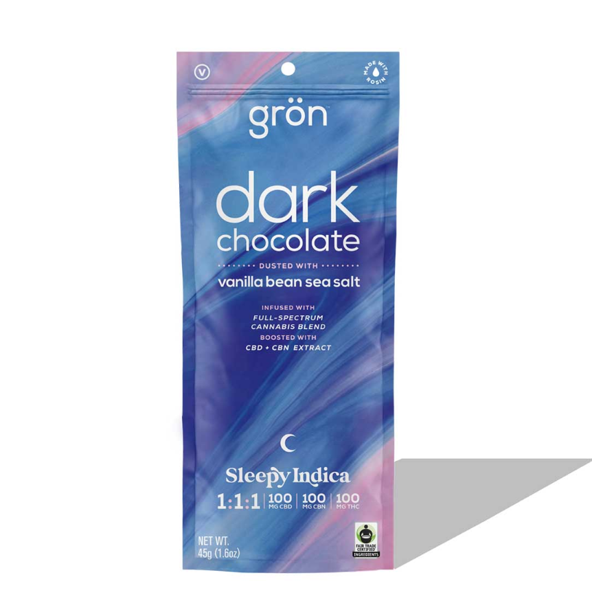 Photograph of product: Gron - 1:1:1 Dark Chocolate w/ Vanilla Bean Sea Salt - CBD/CBN/TH-oui- Sleepy Oui'd