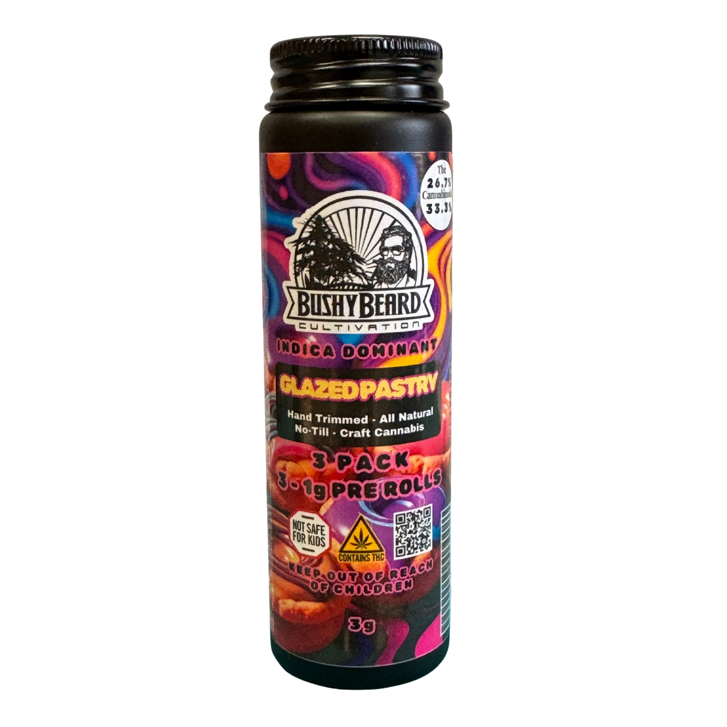 Photograph of product: Glazed Pastry I Pre-rolls 1g-3pk I Bushy Beard