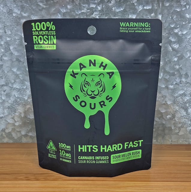 Photograph of product: Sour Melon Rush Rosin 100mg Gummies - 