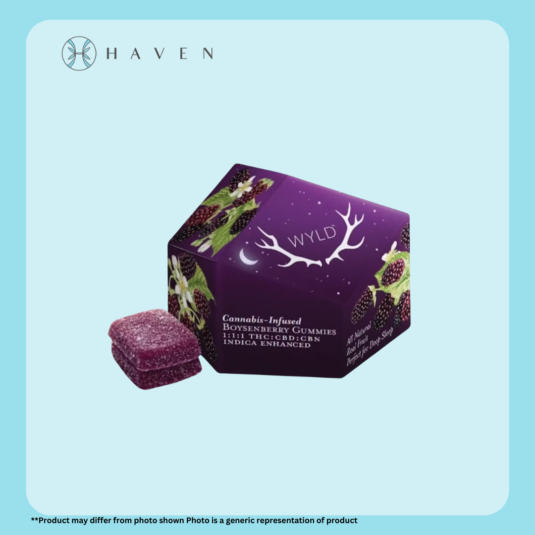 Photograph of product: 10mg Boysenberry Gummies 1:1:1 (TH-oui:CBD:CBN) | WYLD