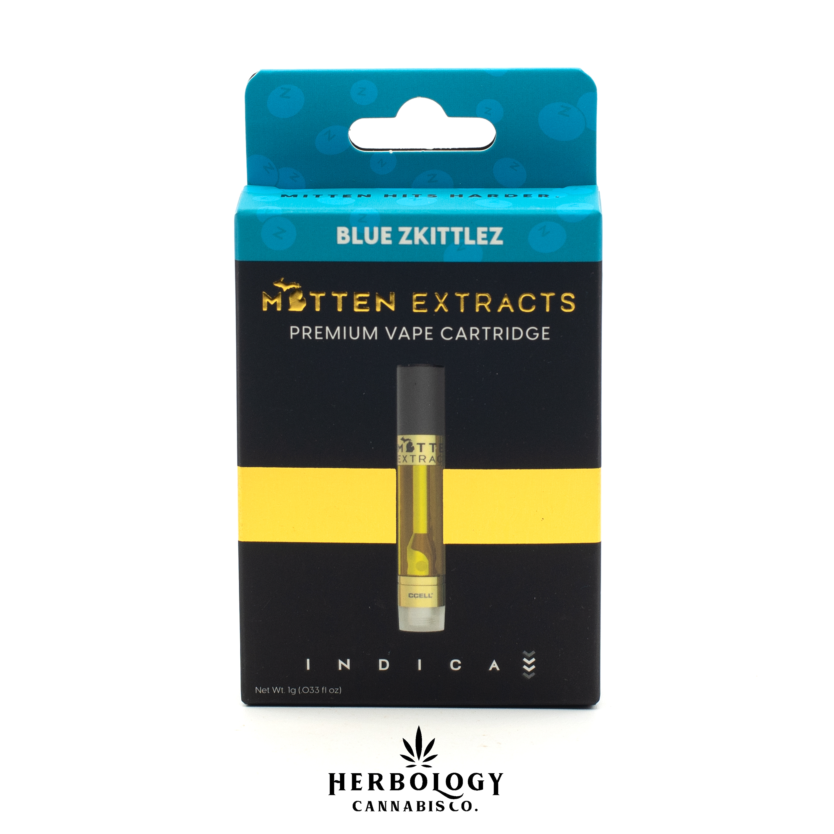 Photograph of product: Mitten Extracts | Distillate 510 Cart | Blue Zkittlez | 1g