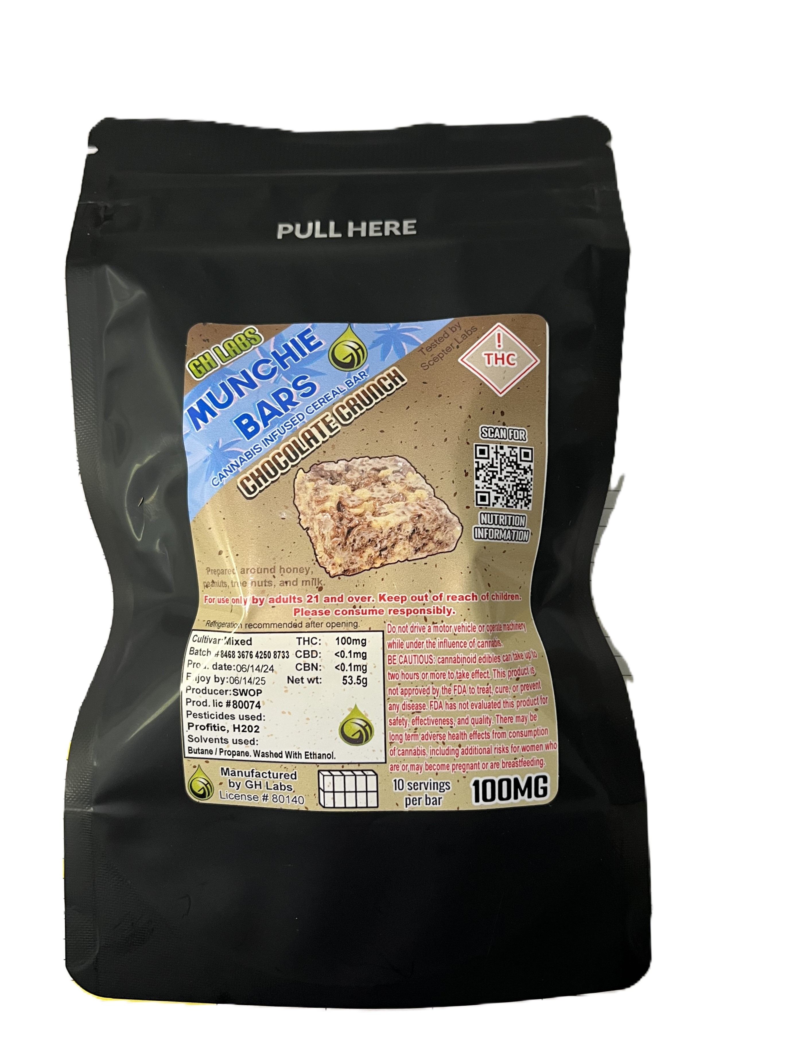Photograph of product: Chocolate Crunch Munchie Bar | 100mg | GH Labs