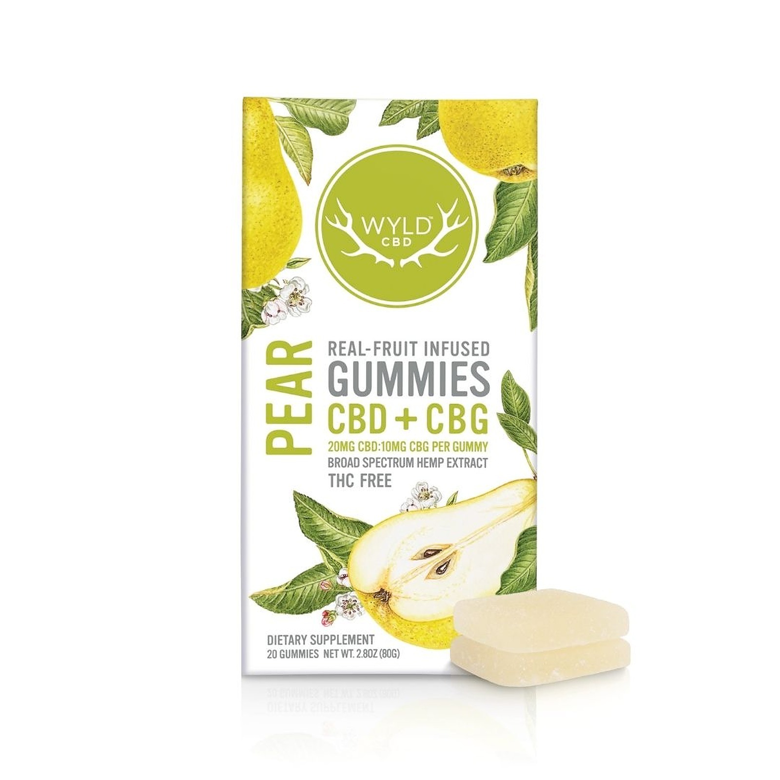 Photograph of product: Pear | 2:1 CBD/CBG | 20-Piece | Hemp Gummies