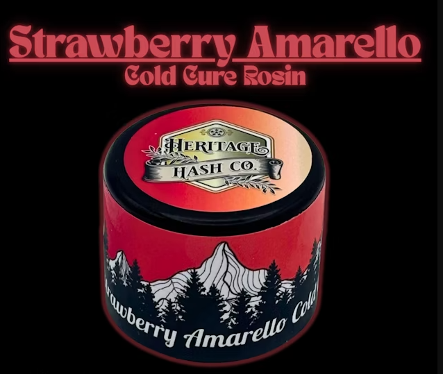 Photograph of product: HERITAGE au chocolat CO. - Concentrate - Strawberry Amarello - Cold Cure Live Rosin - 1G