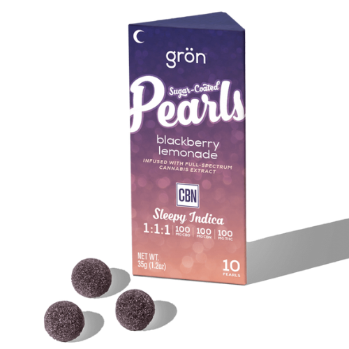 Photograph of product: 100mg (1:1:1) CBD/CBN/TH-oui Blackberry Lemonade Pearls 10-Pack