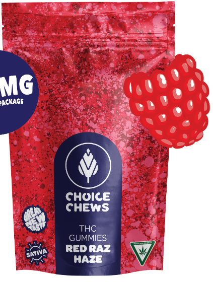 Photograph of product: Choice Chews - Gummies - 100mg - Red Raz Haze - Oui'd