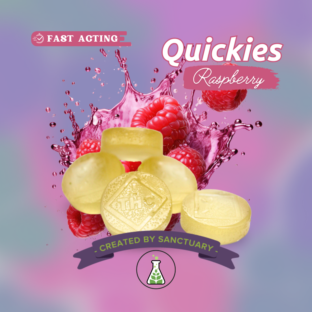 Photograph of product: Quickies Full Spectrum Raspberry Soft Chew 60mg 6 pk