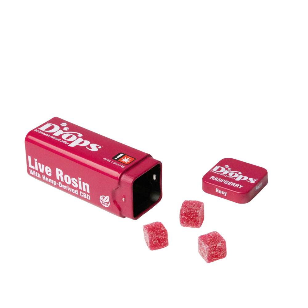 Photograph of product: RASPBERRY LIVE ROSIN GUMMIES 20-PACK (1:2 CBD:TH-oui)