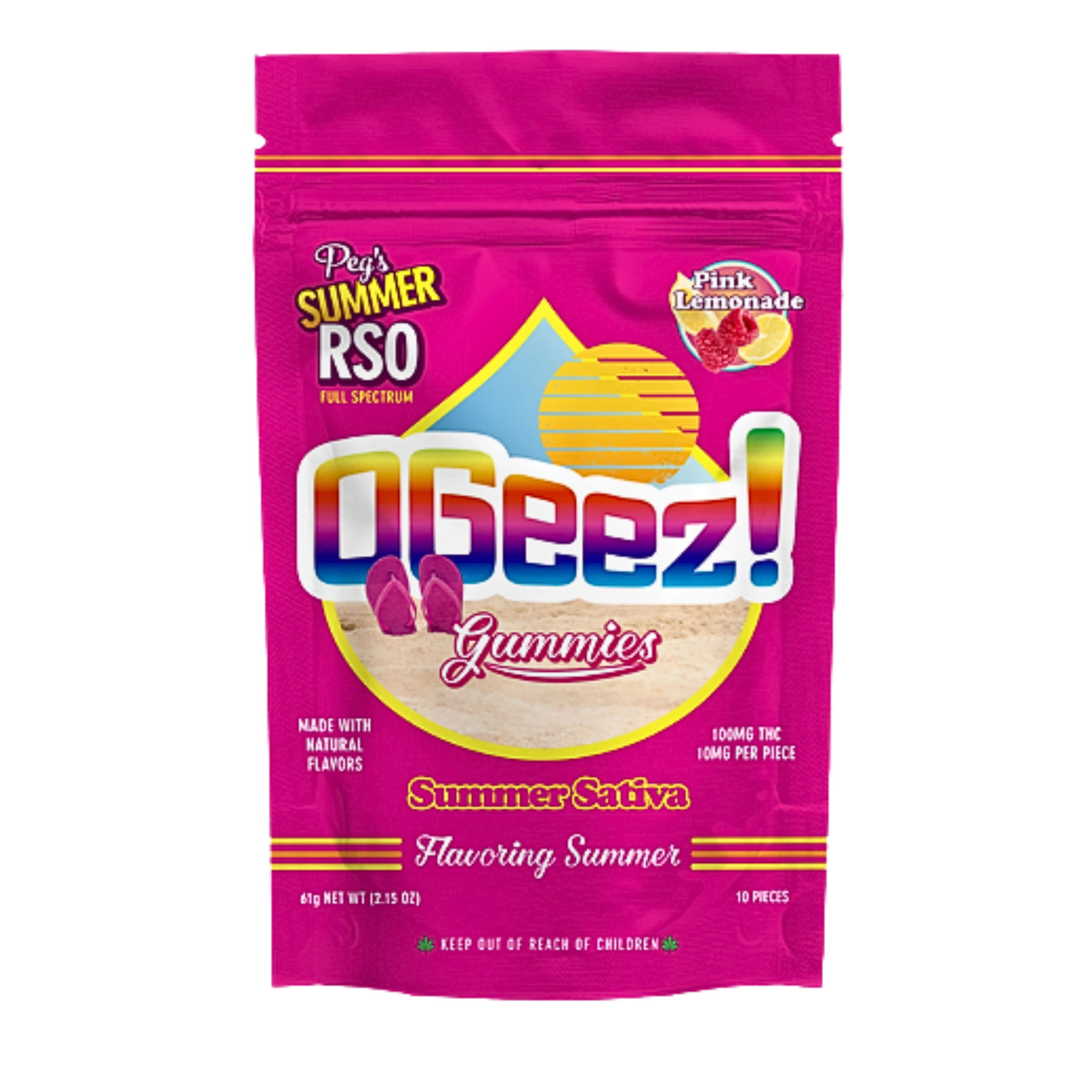 Photograph of product: Ogeez | Edible | Pegs Summer Pink Lemonade RSO | Oui'd | 100mg