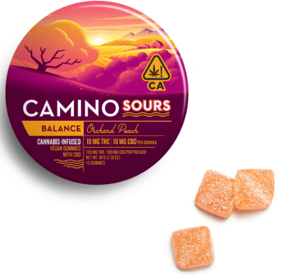 Photograph of product: Orchard Peach [H] - 100MG Sours THC:CBD 1: ummies 10PK