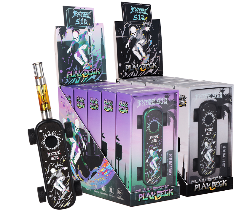 Photograph of product: Extre | Play Deck Skateboard 510 Vape Battery | Assorted Colors