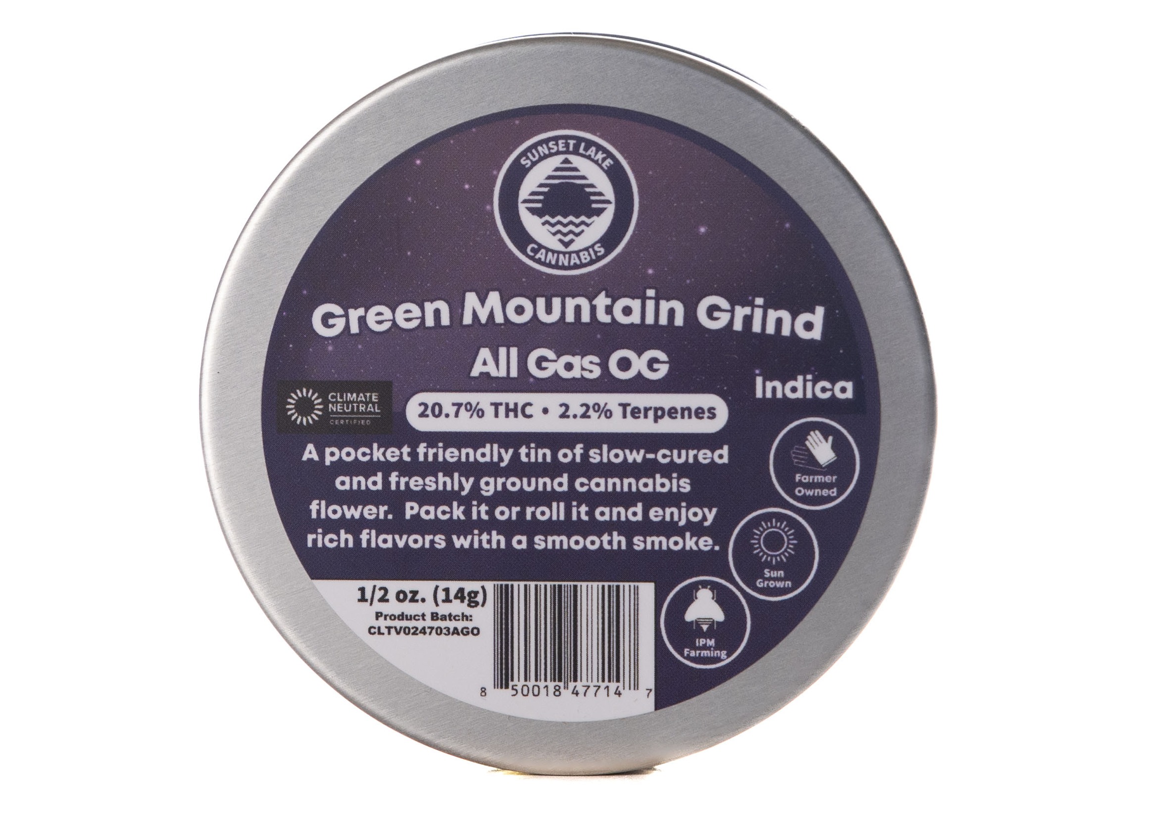 Photograph of product: Sunset Lake | Green Mountain Grind - All Gas OG Pre-Ground Flower - 14g