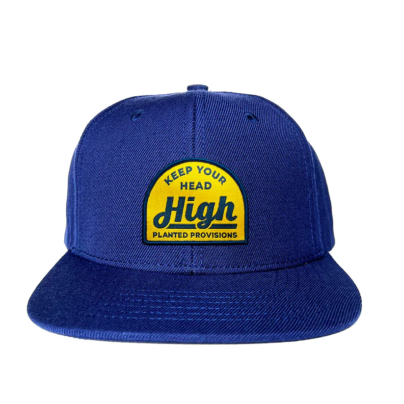 Photograph of product: Blue Snapback | Yellow "Keep Your Head High" Patch