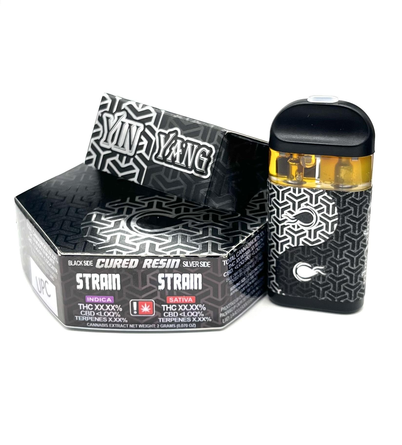 Photograph of product: CALYX | YIN YANG DUAL STRAIN CURED RESIN | ALL-IN-ONE DEVICE | BLUEBERRY CHEESECAKE / SUNSHINE LIME