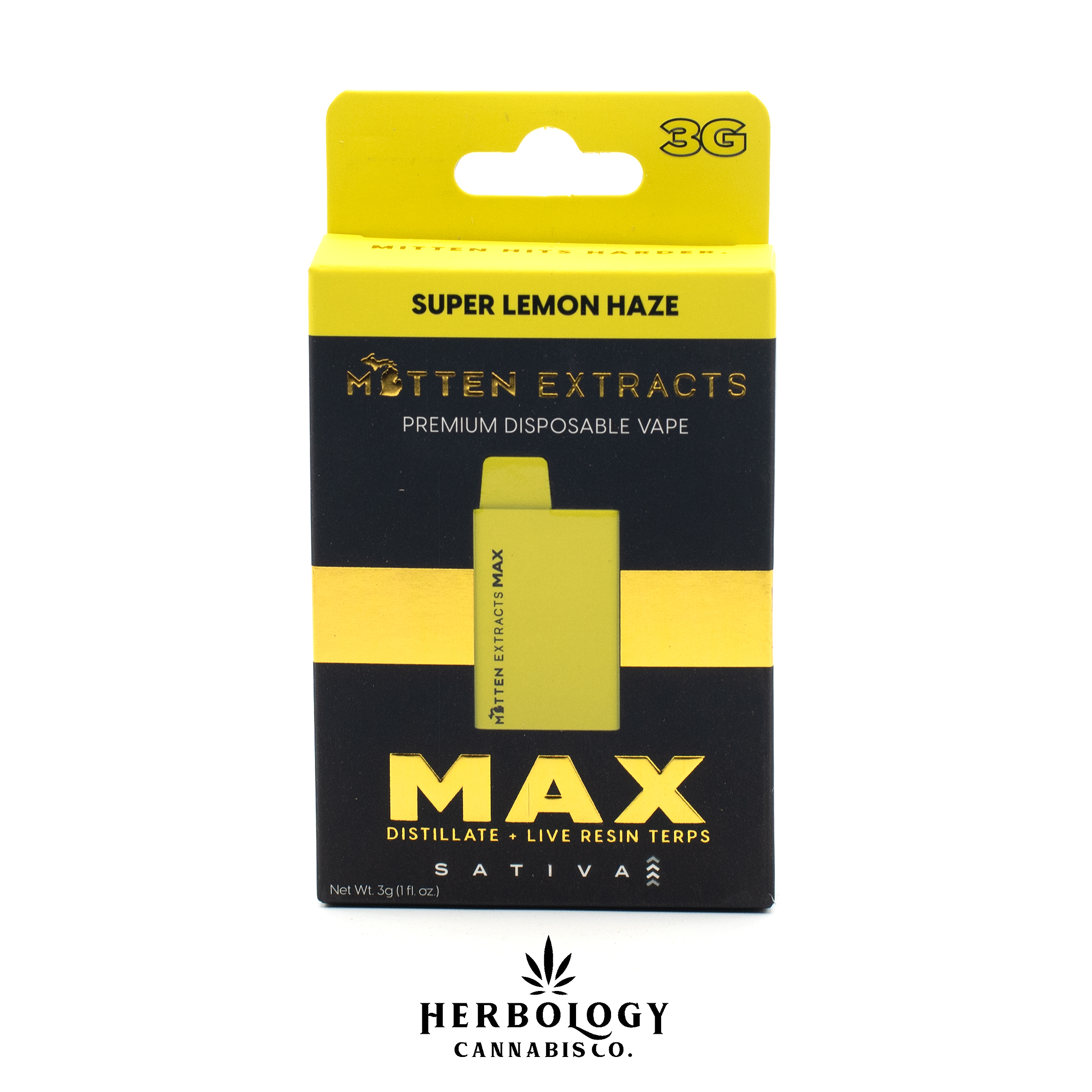 Photograph of product: Mitten Extracts Max | Distillate Disposable Vape | Super Lemon Haze | 3g