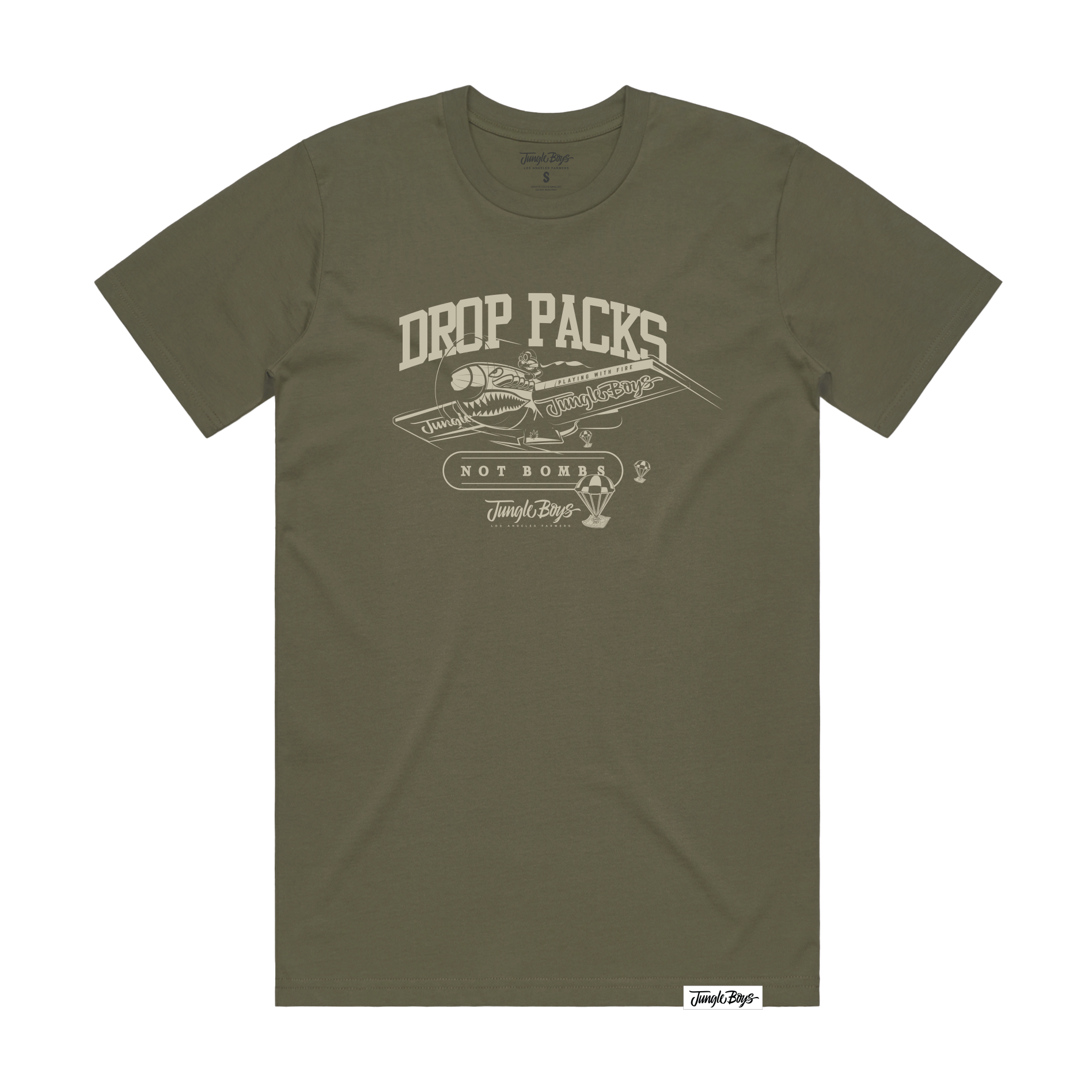 Photograph of product: Jungle Boys Clothing | Drop Packs Not Bombs Tee - Military/Sand