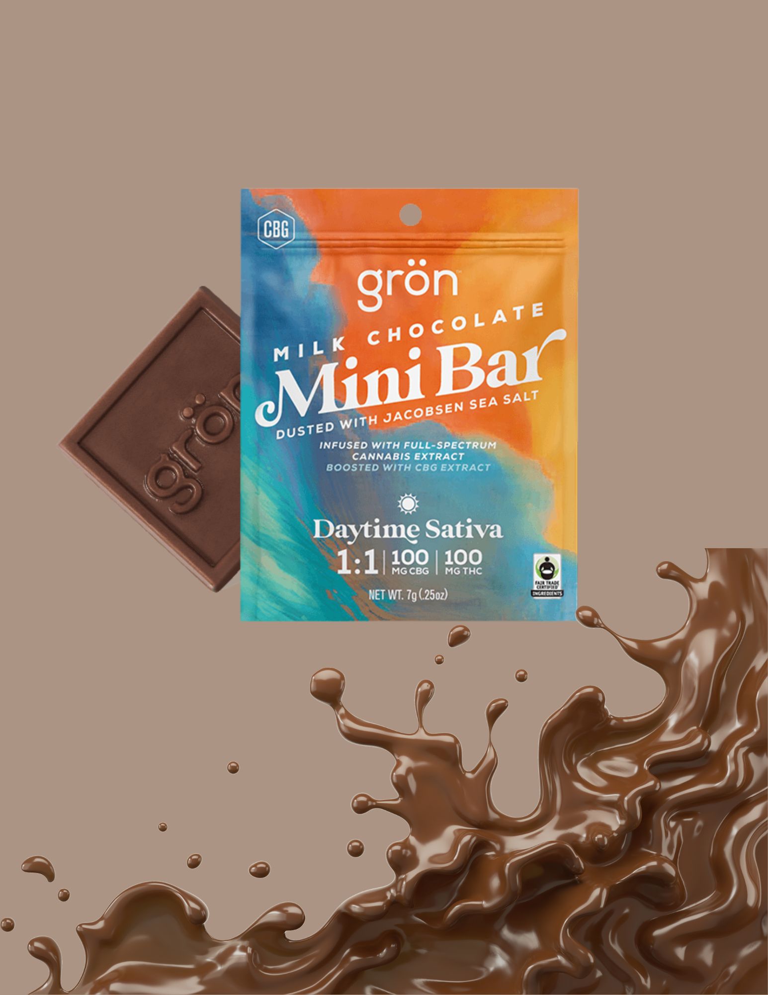 Photograph of product: Gron | 1:1 TH-oui:CBG Wake & Bake Milk Chocolate Mini Bar 100mg | w/ Jacobsen Sea Salt