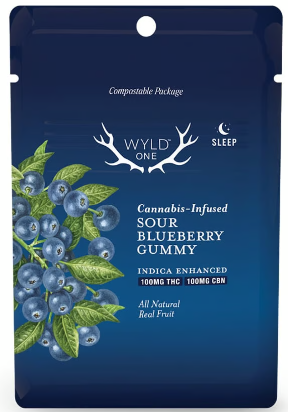 Photograph of product: Wyld | Ones | Sour Blueberry | 100mg TH-oui | 100mg CBN | Oui'd
