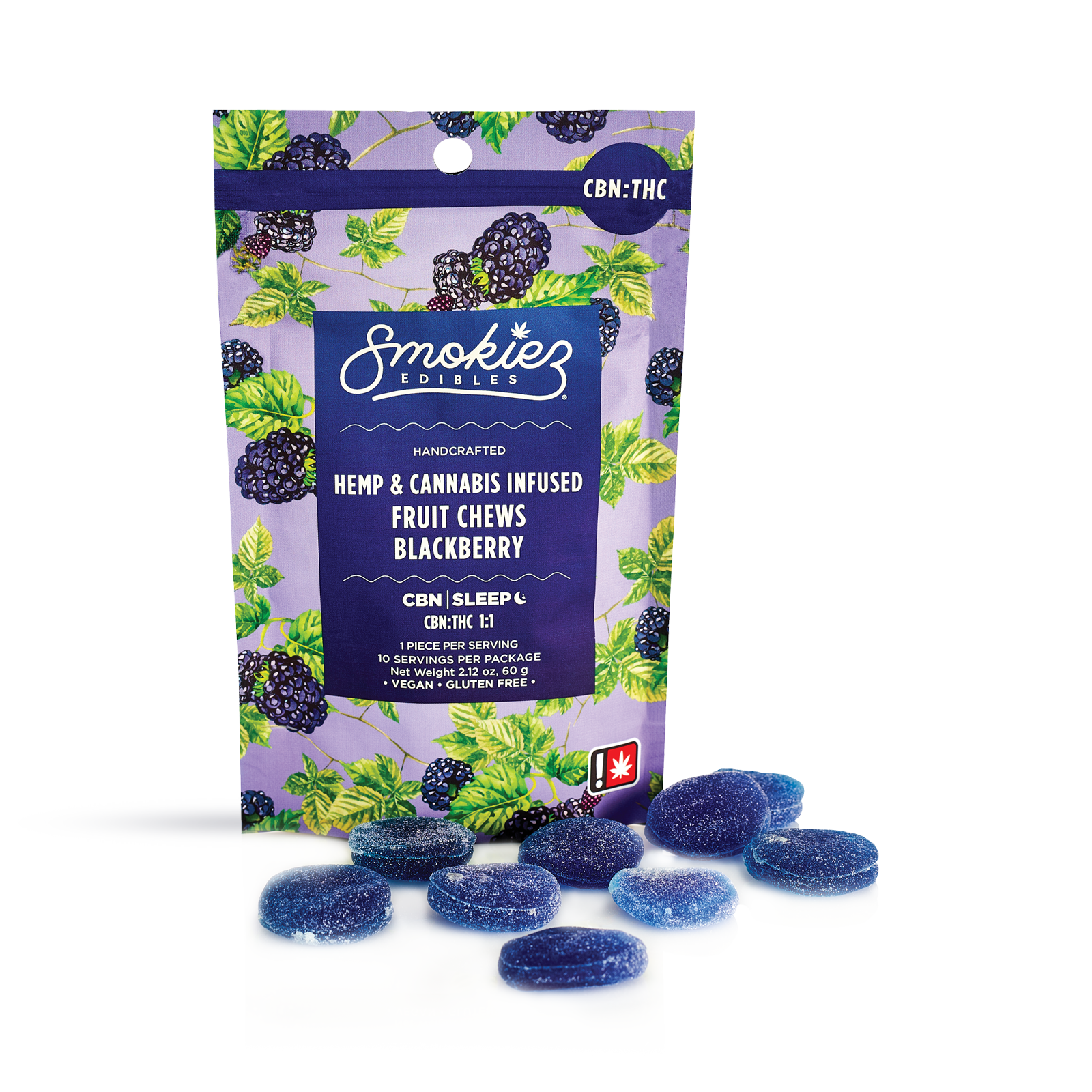 Photograph of product: Sweet Blackberry Fruit Chews | 1:1 TH-oui:CBN | 10pk
